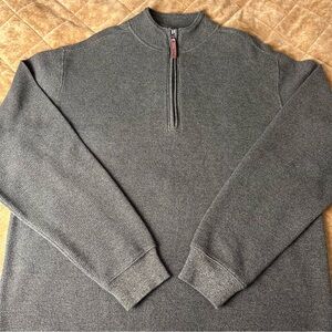 Woolrich Sweater Mens XL Bromley 1/4 Zip Cotton Pullover Leather Pull Brown